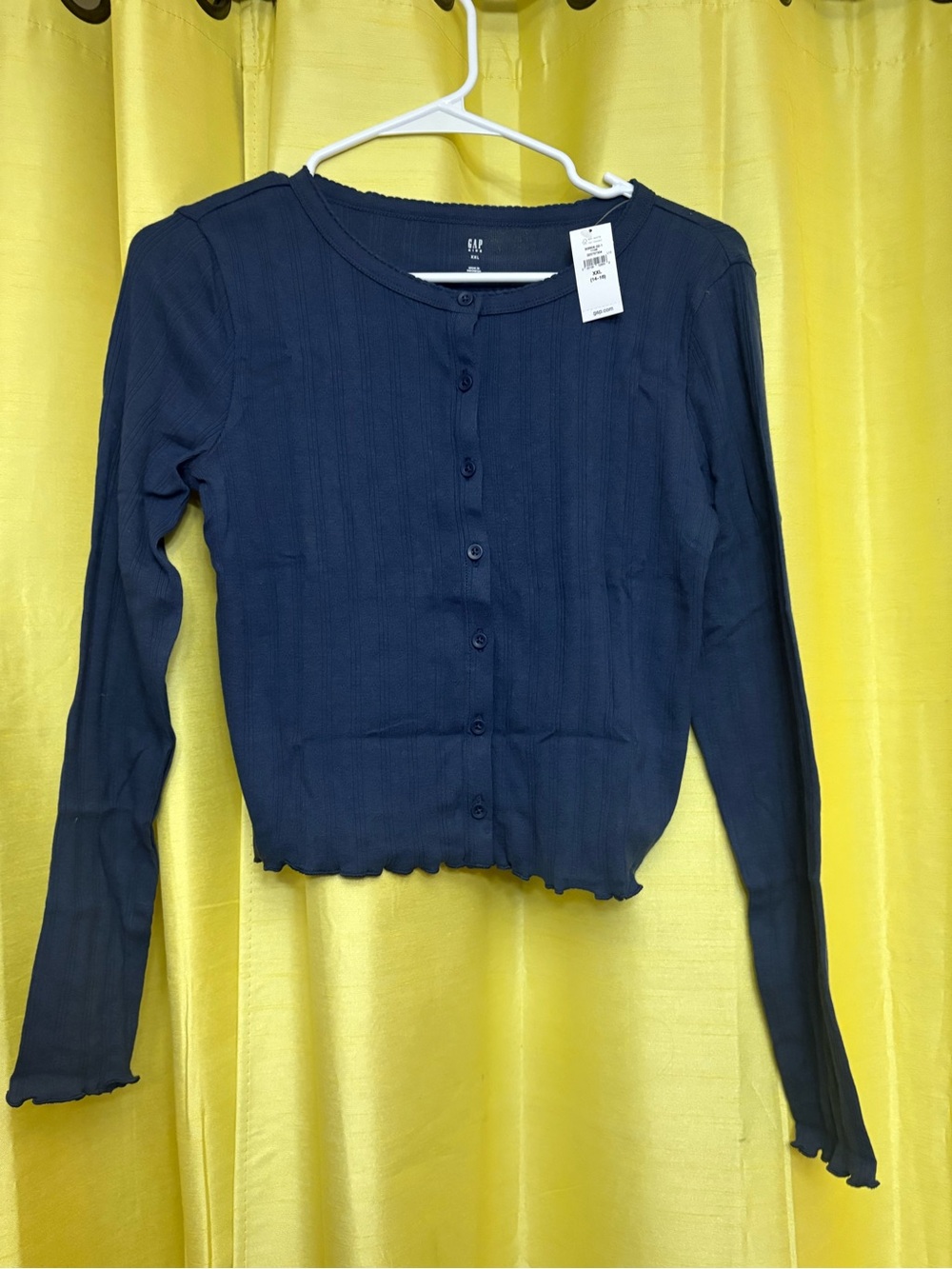 GAP Navy Ribbed Button-Front Crop Cardigan for Girls